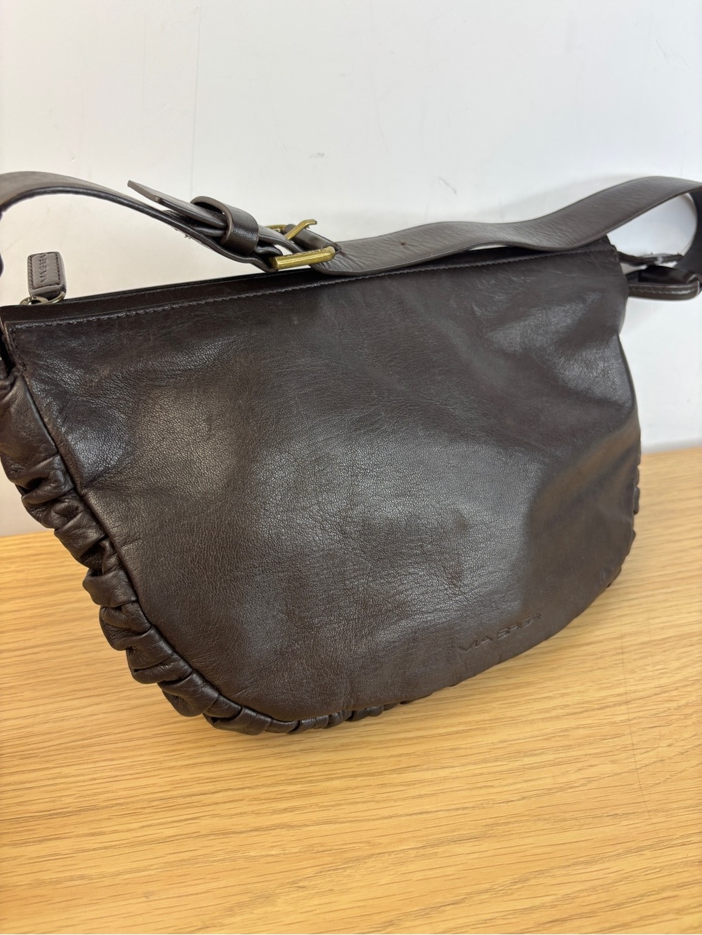 Y2K Vintage Via Spiga Chocolate Brown Leather Ruched Shoulder Bag